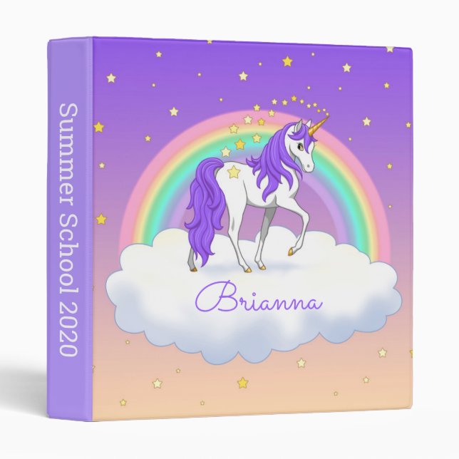 Pretty Purple Sweet Dreams Rainbow Unicorn Binder (Front/Spine)