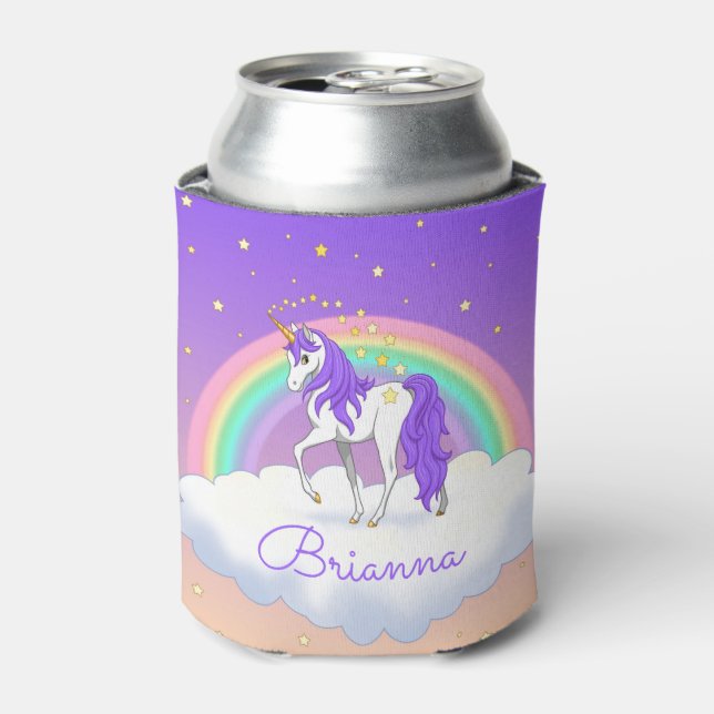 Pretty Purple Sweet Dreams Rainbow Unicorn Can Cooler (Can Front)
