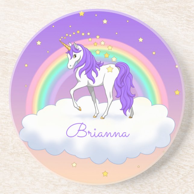 Pretty Purple Sweet Dreams Rainbow Unicorn Coaster (Front)