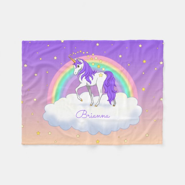 Pretty Purple Sweet Dreams Rainbow Unicorn Fleece Blanket (Front (Horizontal))