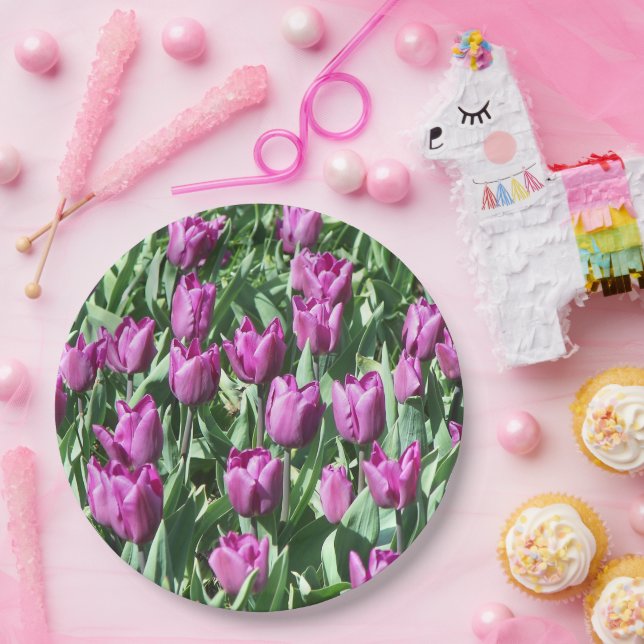 Pretty Purple Tulips Floral Paper Plate (Party)
