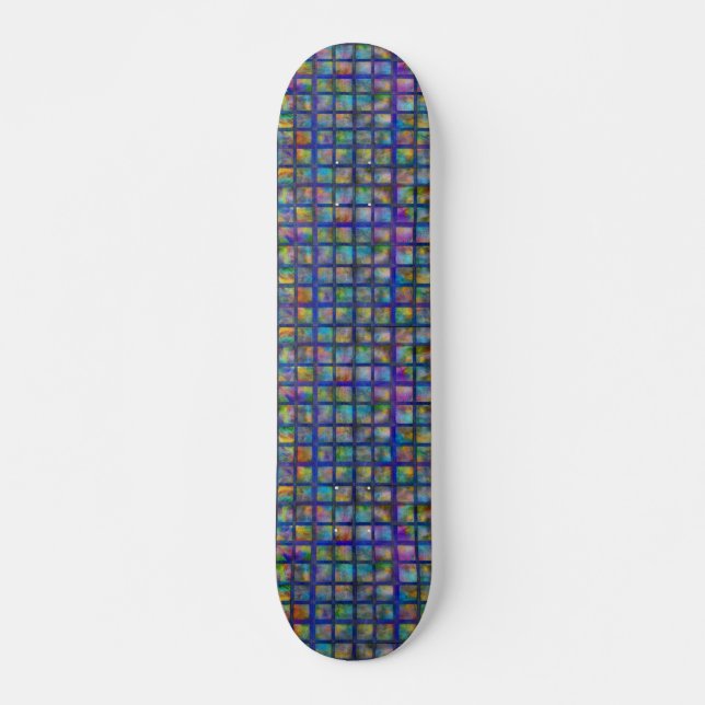 Pretty Purple Tye-Die Square Tile Grid Pattern Skateboard (Front)