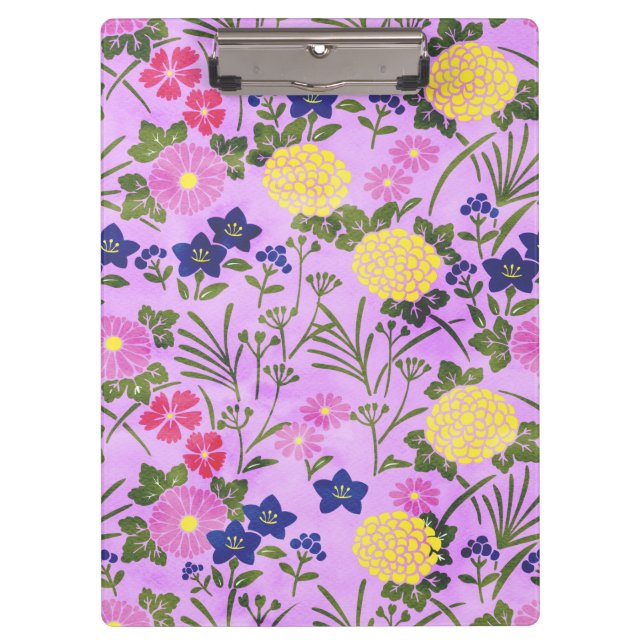 Pretty Purple Vintage Flower Pattern Clipboard (Front)