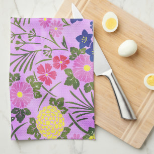 Pretty Purple Vintage Flower Pattern Kitchen Towel