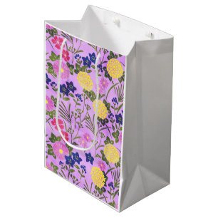 Pretty Purple Vintage Flower Pattern Medium Gift Bag