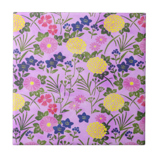 Pretty Purple Vintage Flower Pattern Tile