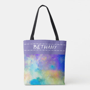 pretty purple watercolor artistic personalized tote bag