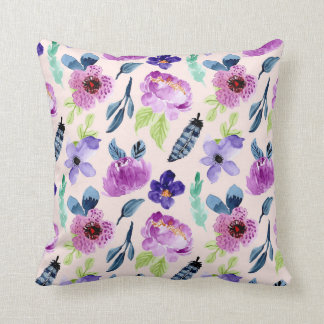 Pretty Purple Watercolor Floral Throw Pillow