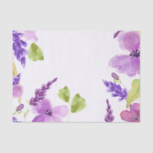 Pretty Purple Watercolor Floral Tissue Paper (Front)