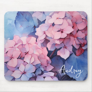 Pretty Purple Watercolor Hydrangea Name Template Mouse Pad