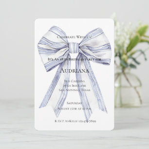 Pretty Purple White Bow Birthday  Invitation