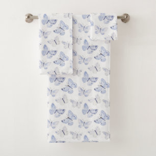 Pretty Purple White Butterflies   Bath Towel Set