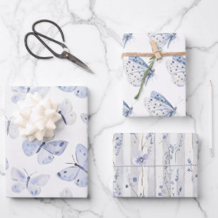 Pretty Purple White Butterflies Birthday Wrapping Paper Sheet