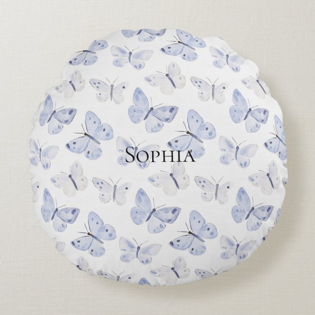 Pretty Purple White Butterflies   Round Pillow (Front)