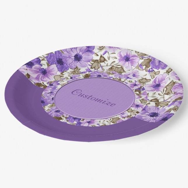 Pretty Purple & White Floral Paper Plates 4 (Angled)