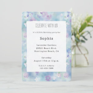 Pretty Purple White Flowers Birthday Invitation