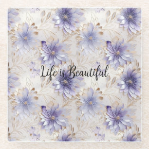 Pretty Purple White Flowers Glass Coaster