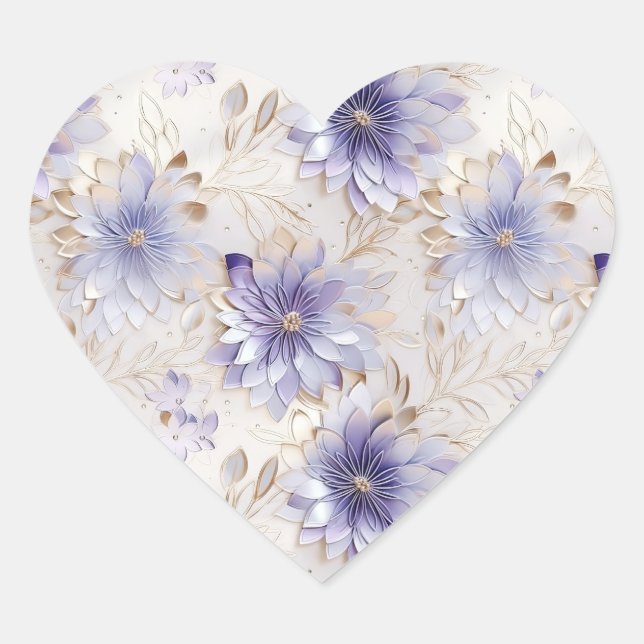 Pretty Purple White Flowers Heart Sticker (Front)