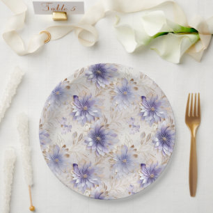 Pretty Purple White Flowers Paper Plate
