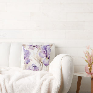 Pretty Purple White Iris Flowers Throw Pillow