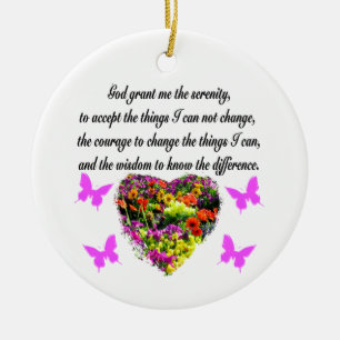 PRETTY PURPLE WILD FLOWER SERENITY PRAYER PHOTO CERAMIC ORNAMENT