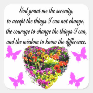 PRETTY PURPLE WILD FLOWER SERENITY PRAYER PHOTO SQUARE STICKER