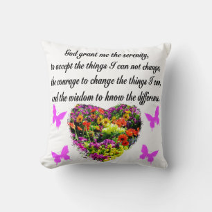 PRETTY PURPLE WILD FLOWER SERENITY PRAYER PHOTO THROW PILLOW
