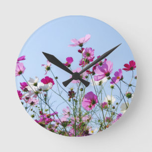 Pretty Purple Wild Flowers Meadow Round Clock