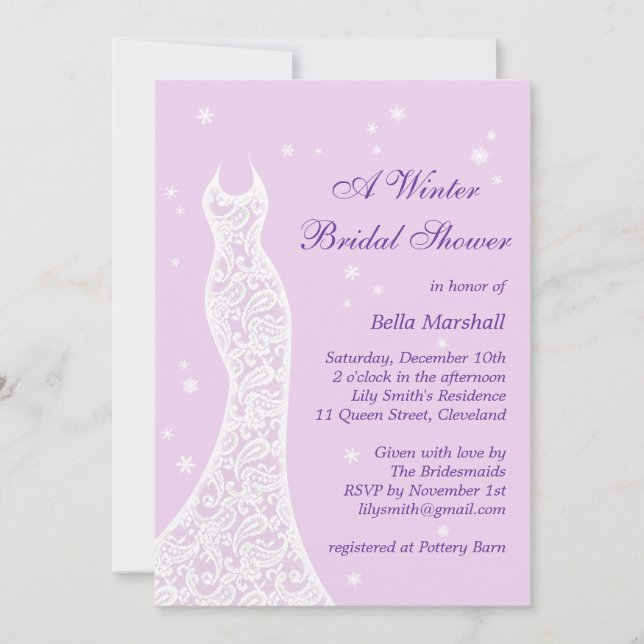 Pretty Purple Winter Bridal Shower Invitation (Front)