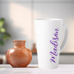 Pretty Purple Your Name Handwritten Script Custom Latte Mug<br><div class="desc">A pretty personalized purple monogram latte mug for a girl or guy who loves simple,  handwritten gifts. Beautiful cursive script down the side of your bottle spelling out your name in cute typography.</div>