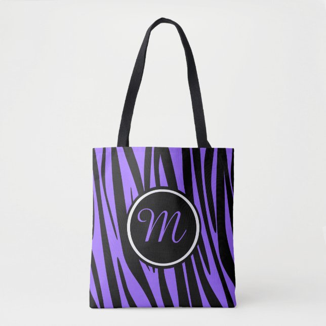 Pretty Purple Zebra Custom Monogram Tote Bag (Front)