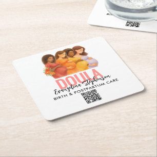 Pretty QR Code Professional Birth Postpartum Doula Square Paper Coaster