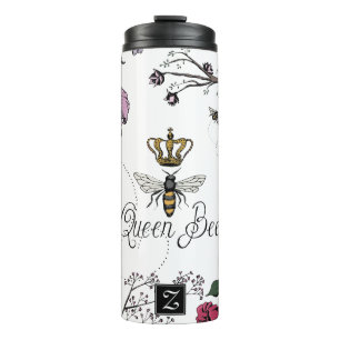 Pretty Queen Bee & Royal Crown Floral Monogram Thermal Tumbler