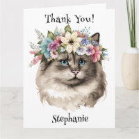 Pretty Ragdoll Cat Floral Personalized Thank You