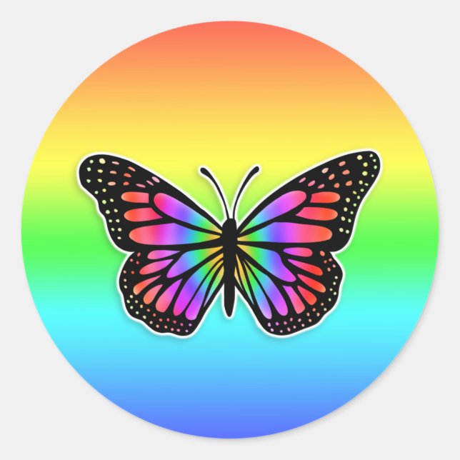 Pretty Rainbow Butterfly Classic Round Sticker (Front)