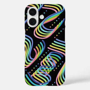 Pretty Rainbow Colored Ribbon Rows Pattern Art iPhone 16 Case