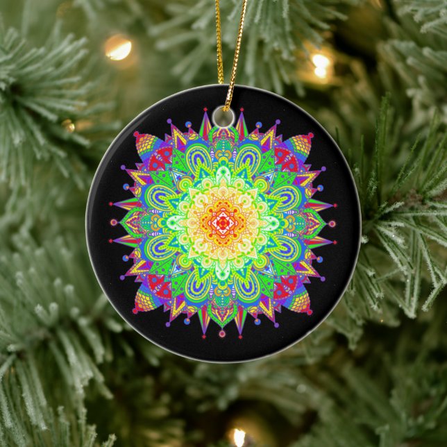 Pretty Rainbow Coloured Mandala Abstract Art Ceram Ceramic Ornament (Tree)