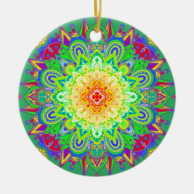 Pretty Rainbow Coloured Mandala Abstract Art Ceram Ceramic Ornament (Front)