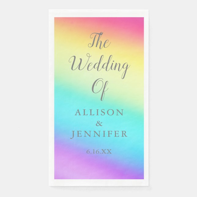 Pretty Rainbow Customized LGBTQ Wedding Napkin (Front)