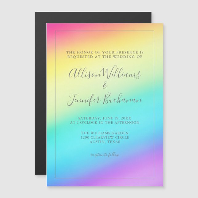 Pretty Rainbow Gradient Colourful LGBTQ Wedding Magnetic Invitation (Front/Back)