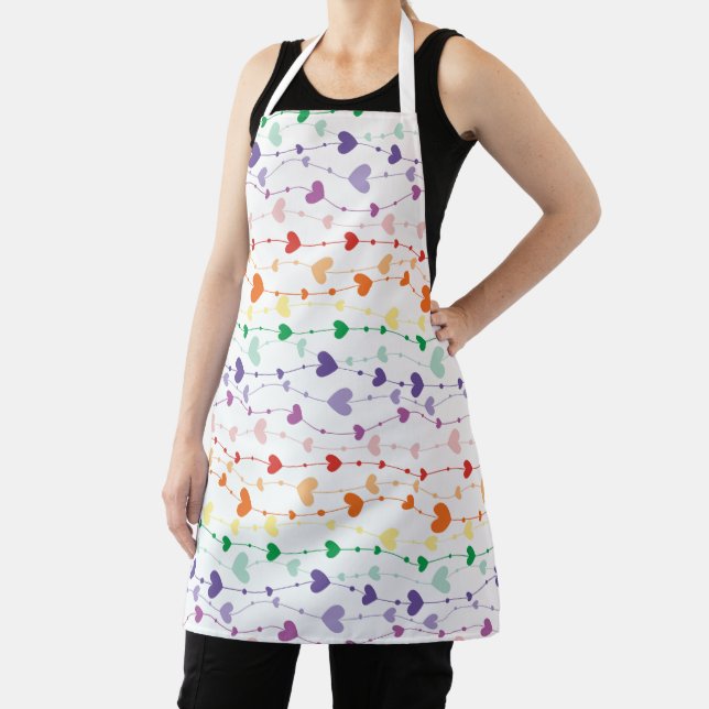 Pretty Rainbow Hearts Pattern Family Kitchen Apron (Insitu)