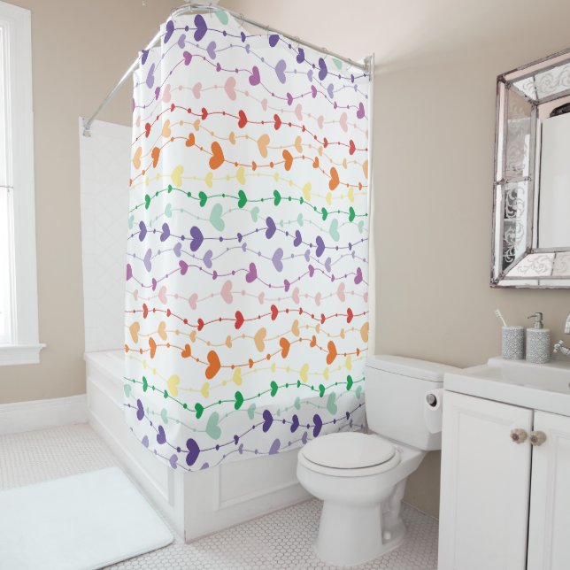 Pretty Rainbow Hearts Pattern Kids Bathroom (In Situ)