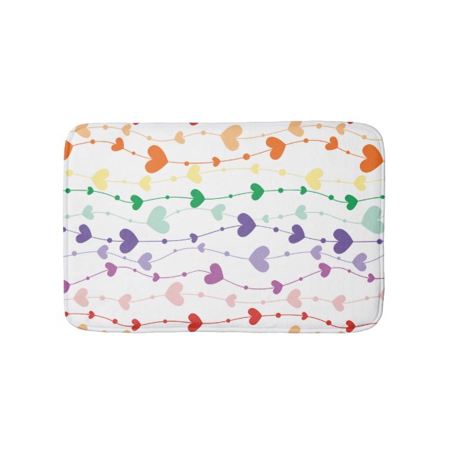 Pretty Rainbow Hearts Pattern Kids Bathroom Bath Mat (Front)