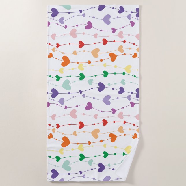Pretty Rainbow Hearts Pattern Kids Beach Towel (Front)