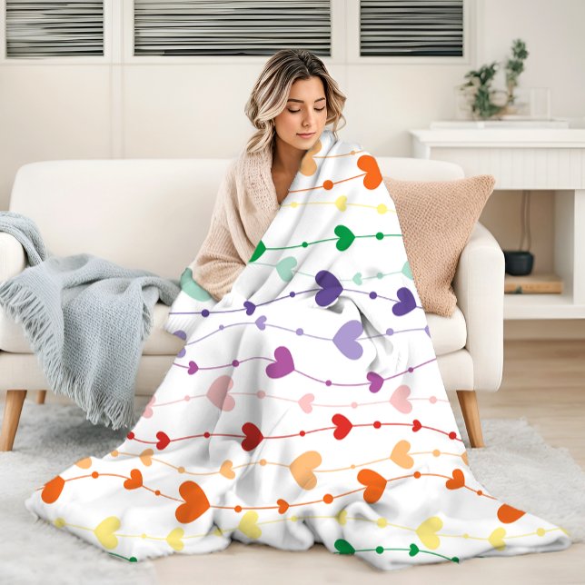 Pretty Rainbow Hearts Pattern Kids Fleece Blanket (Creator Uploaded)
