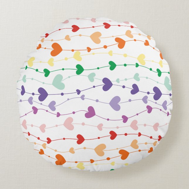 Pretty Rainbow Hearts Pattern Kids Round Pillow (Front)