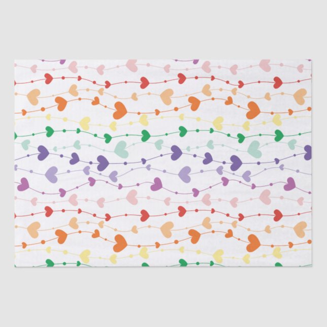 Pretty Rainbow Hearts Pattern Kids Tissue Paper (Front)
