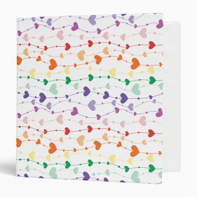 Pretty Rainbow Hearts Pattern School Kid Binder (Front/Inside)