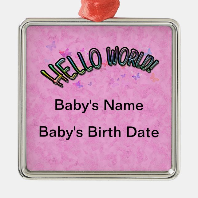 Pretty Rainbow Hello World Metal Ornament (Front)