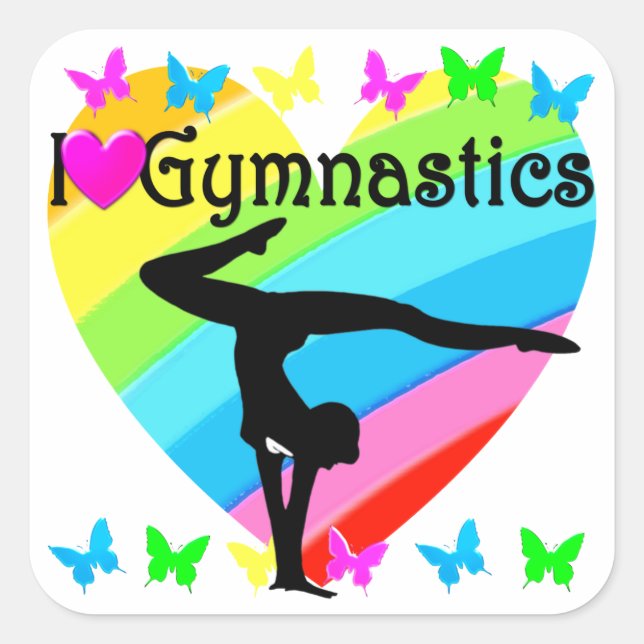 PRETTY RAINBOW I LOVE GYMNASTICS STICKERS (Front)
